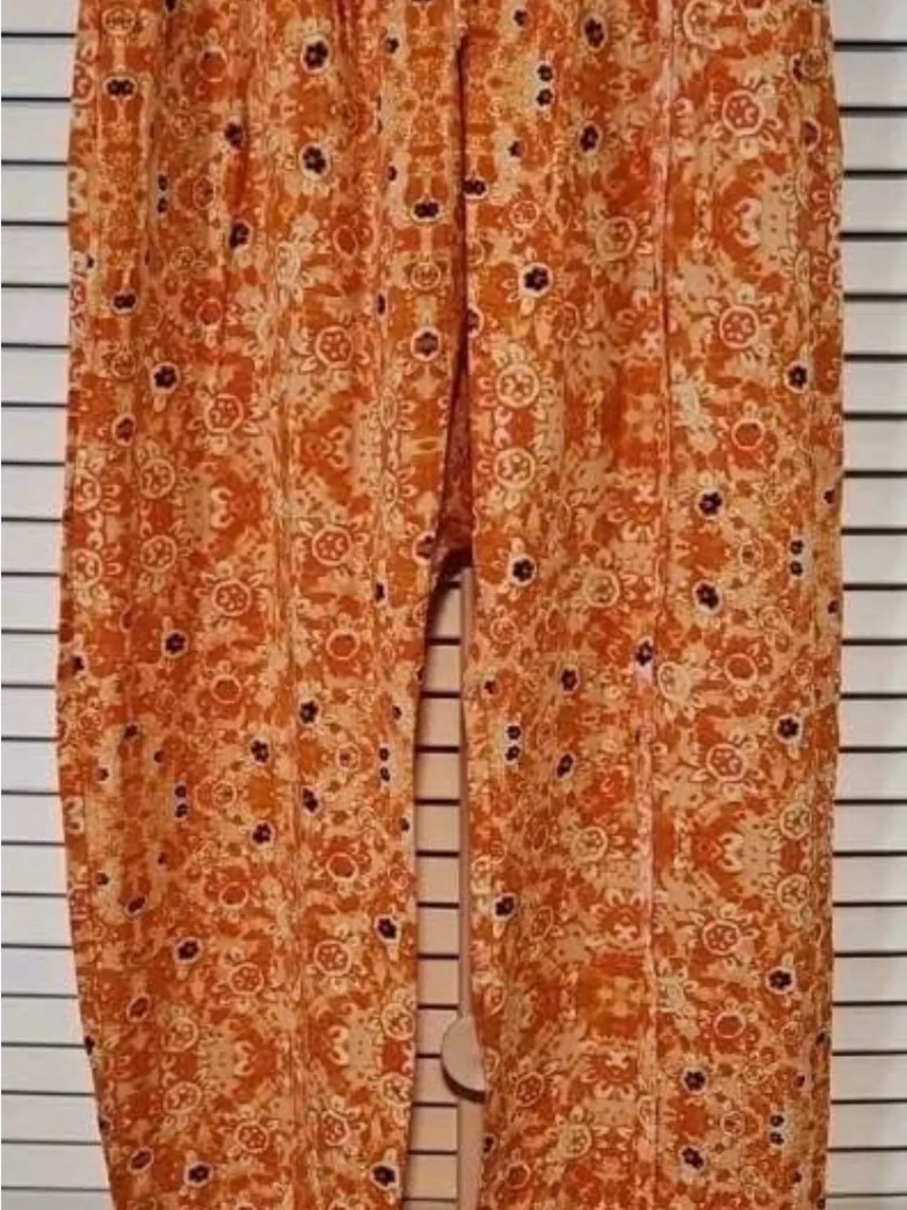 Free People Orange Printed Jumpsuit with Navy Trim
